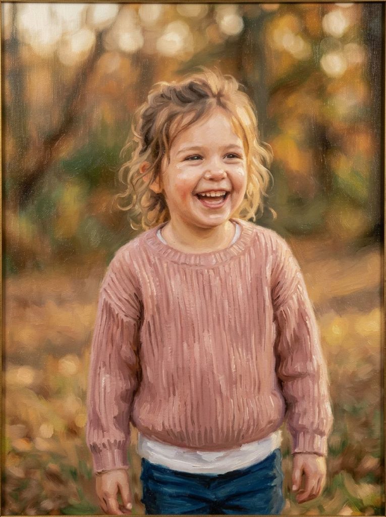 malovaný obraz dítěte v přírodě – malba podle fotky ukázky výsledek