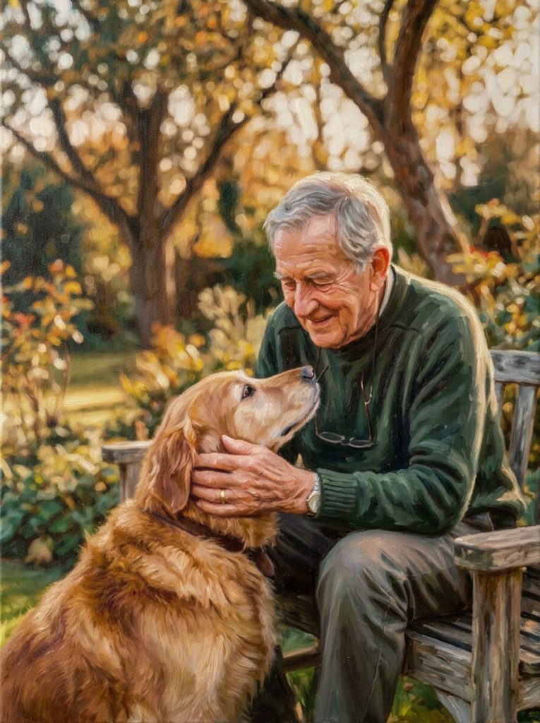 malovaný obraz muže se psem – malovaný obraz podle fotky ukázky výsledek