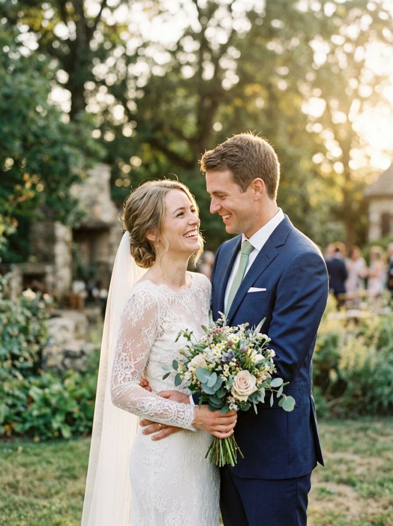 svatební pár v zahradě – obraz podle fotky ukázky jako předloha